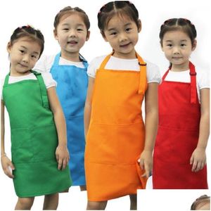 Aprons New Kids Apron Child Painting Cooking Baby Pinafore Solid Color Kitchen Toddler Clean Drop Delivery Home Garden Textiles Dh30I