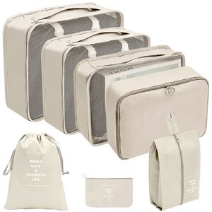 Duffel Çantalar 7 PCSSET SEYAHAT Çantaları Büyük Kapasiteli Depolama Organizatör Taşınabilir Giysiler İçin Bavul Paketleme İç çamaşırı Kozmetik Seyahat Çantası 230830