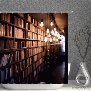 Shower Curtains Library Old Wooden Booksheld Shower Curtains Book Design Bath Curtain Study Room Temple Decoration Bathroom Decor Screens R230831