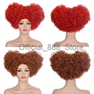 Высококачественная Alice Wonderland Red Queen Cosplay Wig Red Orange Styled Hair Hair Halloween Party Anime Role Play Wigs + Wig Cap X0830