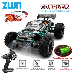 Elektrikli RC Araba Zwn 1 16 70km H veya 50km H 4WD RC LED uzaktan kumanda yüksek hızlı sürüklenme canavar kamyonu çocuklar için vs wltoys 144001 oyuncaklar 230829