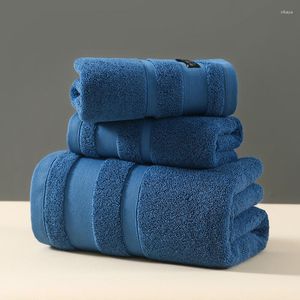 Toalha azul escuro conjunto 3pcs banho de algodão puro para família toalhas de cor lisa grandes adultos laranja