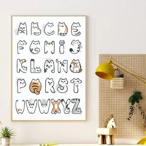 Leinwand Malerei Cartoon Katze Wand Kunst Alphabet Bildung Tier Poster Drucken Nordic Wand Bilder Kinder Schlafzimmer Wohnzimmer Home Decor kein Rahmen Wo6