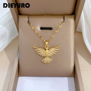 Navel Bell Button Rings DIEYURO 316L Stainless Steel Phoenix Eagles Pendant Necklace For Women Girl 2023 Trend Choker Neck Chain Jewelry Gift Party 230830