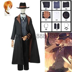 Anime Bungou Stray Dogs Nakahara Chuuya Cosplay Man Costume Wig Hat Glove Jacket Pants Female Dazai Cosplay Suit x0830