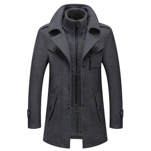 Mens Wool Blends Jacket Winter Autumn Long Windproof Coat Casual Thick Slim Fit Male Overcoat 230829