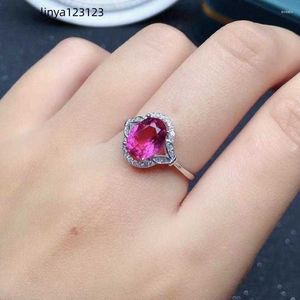 Küme halkaları romantik pembe topaz gümüş yüzük parti için 7mm 9mm doğal katı 925 mücevher