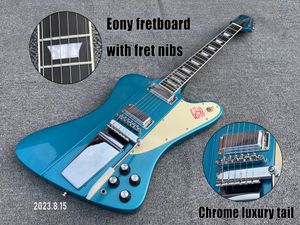 Elektro Gitar Metalik Mavi Setinde Ebony Fretboard Fret Nibs ile Krom Parçalar Krem Pickgaurd Uzun kuyruk Arm Mini HH Pikaplar