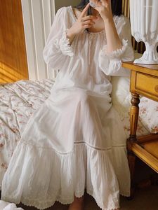 Mulheres sleepwear mulheres verão fino transparente peignoir fada noite vestido camisola bordado princesa puro algodão vitoriano babados