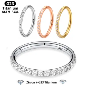 Piercing de septo de titânio ASTM G23, anel de nariz 16G CZ, segmento articulado, clicker, lábio, orelha, cartilagem, brincos, piercing, joias corporais