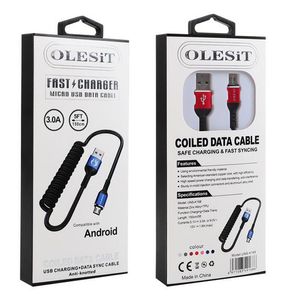 Olesit retpructable Spring 3A USB для типа C Micro Data Cable 1,5M 5-футовой быстрой зарядки USB-C 3.0 Адаптер PD Adapter Adapter для Samsung Apple 15 Pro Max с розничной коробкой