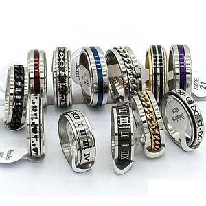 Bant Yüzükleri 30 PCS/LOT Tasarım Mix Spinner Ring Döndürür Paslanmaz Çelik Erkekler Moda Erkek Kadın Punk Mücevher Partisi Hediye Toptan L DHDPU