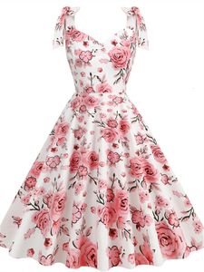 Temel Sıradan Elbiseler 2023 Moda Kadınlar Yaz Elbisesi Retro 50s 60s Robe Femme Rockabilly Pinup Party Vestidos Zarif Çiçek Ofisi 230830