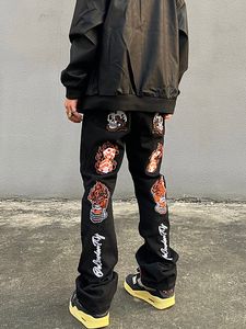 Erkek Kot Pantolon Pantolon Hip Hop Vintage Alevli İşlemeli Kadın Y2K Trendyol Pantolon Street Giyim Slim Jean 230830