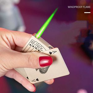 Creative No Gas Jet Torch Turbo Ligher Countrefait Light Playing Cards Butane Windprose Metal Metr Meall Toys для мужчин L1I2