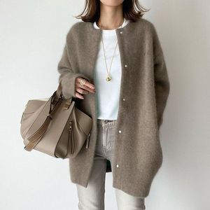 Suéteres femininos inverno mulheres camisola cardigan de lã casual coreano jaqueta feminina malha longa tops outwear outfits quente cáqui simples senhora 230831