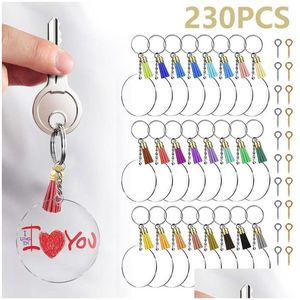 230pcs Anahtar Yüzük DIY Net Daire Diskleri Anahtarlar Yapma Kit Metal Akrilik Yuvarlak Keytler Boşluklar Püskürtlü olarak Parti Favors Drop Doluş