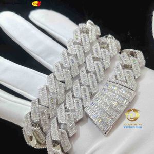 Luxury 15mm-19mm Sterling Silver Cuban Link Chain | VVS Moissanite Baguette Diamond | Men's Hip Hop Fine Jewelry Necklace