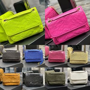 Niki bebek zincir çanta kırışmış deri lüks el çantası omuz çantası marka y şeklindeki tasarım bayanlar metal siyah clamshell messenger crossbody zincir çantaları klasik tote