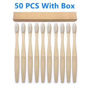 Diş fırçası 50 Paket Bambu Biyobozunur Yumuşak Kıl Ahşap Diş Fırçası Karışık Renk Sap Çevre Dostu Ağız Bakımı 230228