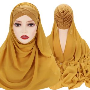 Lenços instantâneos hijabs chiffon hijab lenço com tampas de camisa de camisa de camisa design de barro de barragem muçulmana 230301