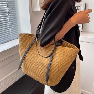 Большая емкость хлопковая тканая сумка EW французская портативная соломенная тканая сумочка универсальная поездка на женскую сумочку 230301