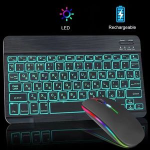 Tablet Wireless Keyboard Mouse Set 10 Inch Keyboard Mouse Combos RGB Backlit Bluetooth Keyboard for For PC Laptop Phones