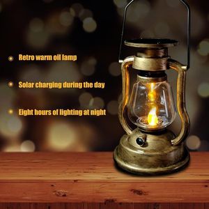 Portable Lanterns High Quality Iron Vintage Retro Kerosene Oil Lamp Solar Rechargeable Indoors Garden Led Nightlight Light