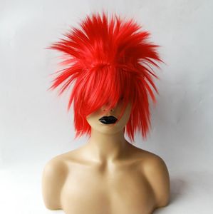 Saç Cap Party Kostüm Aksesuarları Cosplay Parlak Colorufl Peruklar Kısa Isıya Dayanıklı Sentetik Saç Saçak Saç Modelleri Mardi Gras Karnavalı Malzemeler Erkek Kadın