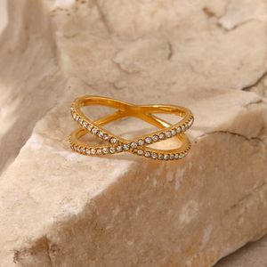 Küme halkaları uworld klasik 361L paslanmaz çelik 18k pvd altın kaplama elmas pave x ring su geçirmez moda metal anillo mücevher g230228