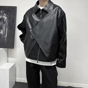 Мужские куртки 2023 Осенняя мода нерегулярная дизайнерская лоскутная шерстяная кожаная куртка корейская элегантная элегантная мужская панк -модность