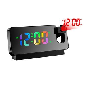 USB Projeksiyon Çalar Saat Hava Durumu İle Yatak Odaları için Kapalı Açık Termometre Sıcaklık Ekran Sessiz Tablo Saatleri