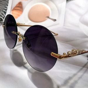 Солнцезащитные очки 2022 Новые роскошные бренды леопардовые солнцезащитные очки для женщин для женщин винтажные сплавы без оправы круглые солнце