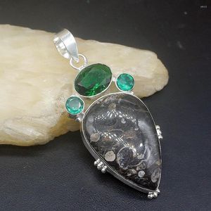 Kolye Kolyeleri Hermosa Takı Doğal Ammonite Jasper Yeşil Topaz Gümüş Renkli Tapma Kadın Hediyeleri 20234771