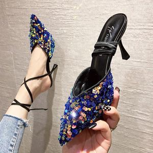 Dantel Topuklu Rhinestone Kadın Yüksek Sandalet Up Fashion Stiletto Slingback Sandalı Toe Düğün Gelin Ayakkabıları