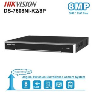 Hikvision DS-7608NI-K2/8P 8CH PoE 4K PlugPlay NVR für CCTV-Kamera 2 SATA max. Unterstützt 16 TB Festplatten, Netzwerk-Videorecorder H.265