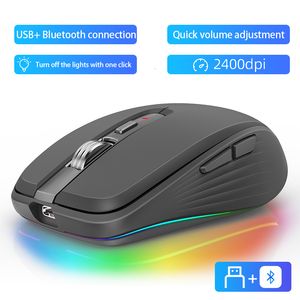 Fareler Bluetooth Kablosuz Fare USB Bilgisayar Sessiz Ergonomik 2400 DPI Optik Mause Gamer PC Dizüstü Bilgisayar 230301