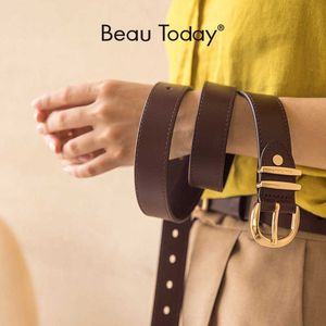 Belts BeauToday Belt Women Cow Leather Horseshoe Buckle Sewing Retro Designer Ladies Jeans Dress Waistband Handmade 91005 Z0228