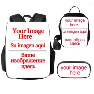 Sırt çantası 3pcs Özel Özel Resim Adınızı Değiştirilebilir Desen Serin Boys Bookbag Öğrenci Okulu Kalem Kılıf Öğle Çantası