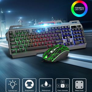 Клавиатуры T19 Металлический световой компьютер и мышь устанавливают USB -проводную игру красочный фонарь механический ощущение 230301