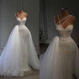 Arabic Beads Mermaid Wedding Dresses Tailored Feather 3D Floral Bridal Gowns Vestidos De Novia