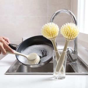 Uzun saplı tencere fırçası lavabo tabak yıkama temizleme fırçası buğday saman fiber fırça leke çıkarma mutfak temizleme araçları