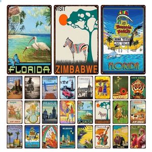 Vintage Retro Özet Zimbabve Florida City Metal Teneke İşaret Tayland Turizm Peyzajı Renkli Demir Poster Anti-solma Dekor Kişiselleştirilmiş Metal İşaretler 30x20 W01