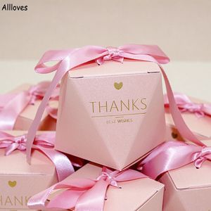 Румяно-розовые подарочные держатели Подарочные коробки на день рождения для детского душа Романтическая свадьба Коробка для конфет Упаковочные принадлежности с лентой AL8461