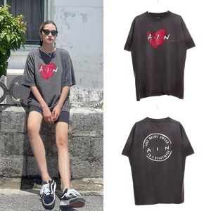 23SS İlkbahar Yaz Tee Japonya Aşk Kalp Vintage Baskı Tişörtlü Erkek Kadın Moda Sokak Günlük Pamuk Tshirt