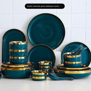 Пластины северная доступная роскошная золотая керамическая посуда для посуды тарелка высококачественная бабушка зеленый дом ежедневный стейк