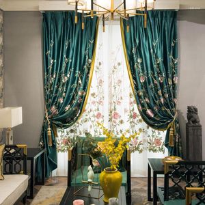 Шторы занавес для гостиной столовой спальни китайский стиль имитация шелковая вышивка темно -зеленая настройка балконов Америки