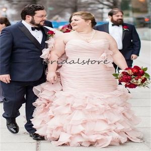 Büyük boyutlu pembe deniz kızı gelinlik 2023 Basamaklı fırfırlar alt artı boyutu ülke gelinlikleri lüks vestido de noivas pleat abito da sposa robe de mariee