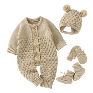 Jumpsuits Baby Rompers Clothes Autumn Winter Knitted born Boys Girls Solid Plain Jumpsuits Fashion Solid Plain Toddler Kids Unisex Wear 230303