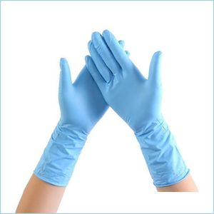 Чистящие перчатки 100 шт. Синий одноразовый резиновый домохозяйственный питание с длинным рукавом 12 дюймов нитрила толстых и долговечных капель